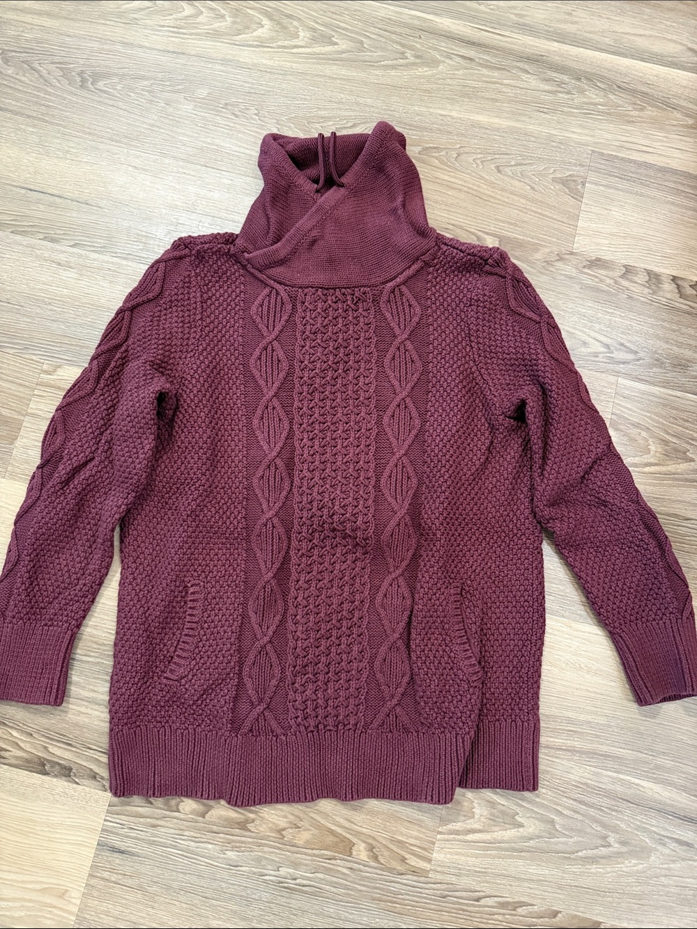 LL Bean Cable-Knit Funnel Neck Sweater - Wine